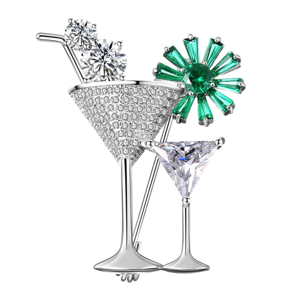 Elegant Silver And Green Cocktail Brooch